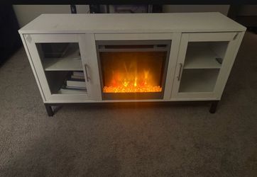 White TV Stand with Electric Fireplace Insert
