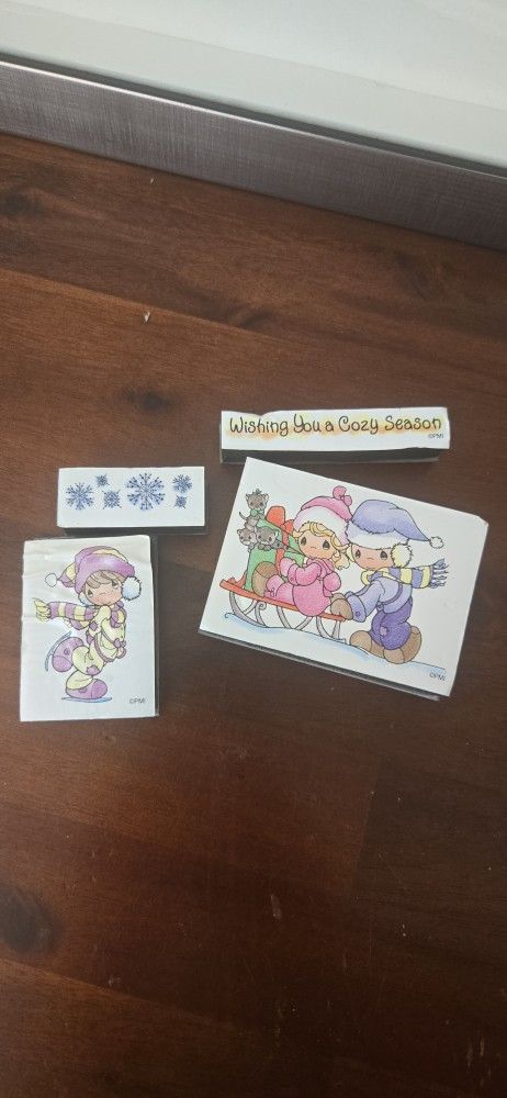 ❄️ Holiday / Winter Rubber Stamp Bundle – Cozy Season, Snowflakes, Kids on Sled, Skater