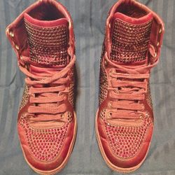 Gucci Burgundy Rhinestone High-Top Sneakers