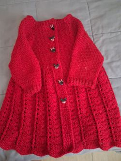 Handmade Red Crochet Cardigan with Mickey Buttons
