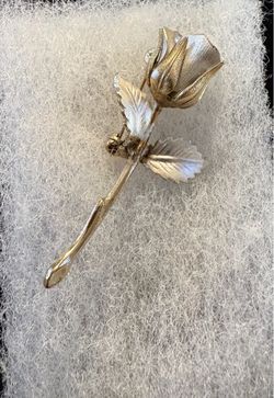 Vintage Two-Tone Gold & Silver Rose Brooch Pin - Mid Century Floral Jewelry