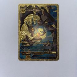 Blue Flames Stained Glass Charizard GX Gold Metal Fan Art Card Collectible