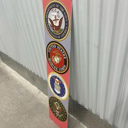 Official emblem of the four branches of military on a poster board … 50” x 11 1/2” $40