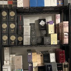 A bunch of perfumes and colognes