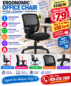 Brand NewWarehouse Whole Sale！ Ergonomic Office Chair – Adjustable Mesh Chair – $79 / Bulk $50