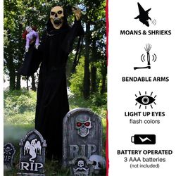 Life-Size Animatronic Reaper Indoor/Outdoor Halloween Decoration for front yard garden