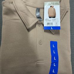 NWT Ladies Collared Fleece Pullover. Tan In L 