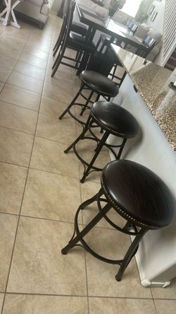 Set of 3 Black Bar Stools with Nailhead Trim