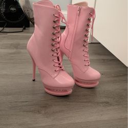 Pink High Heel Boots