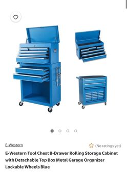 E-Western Tool Chest 8-Drawer Rolling Storage Cabinet with Detachable Top Box Metal Garage Organizer Lockable Wheels Blue