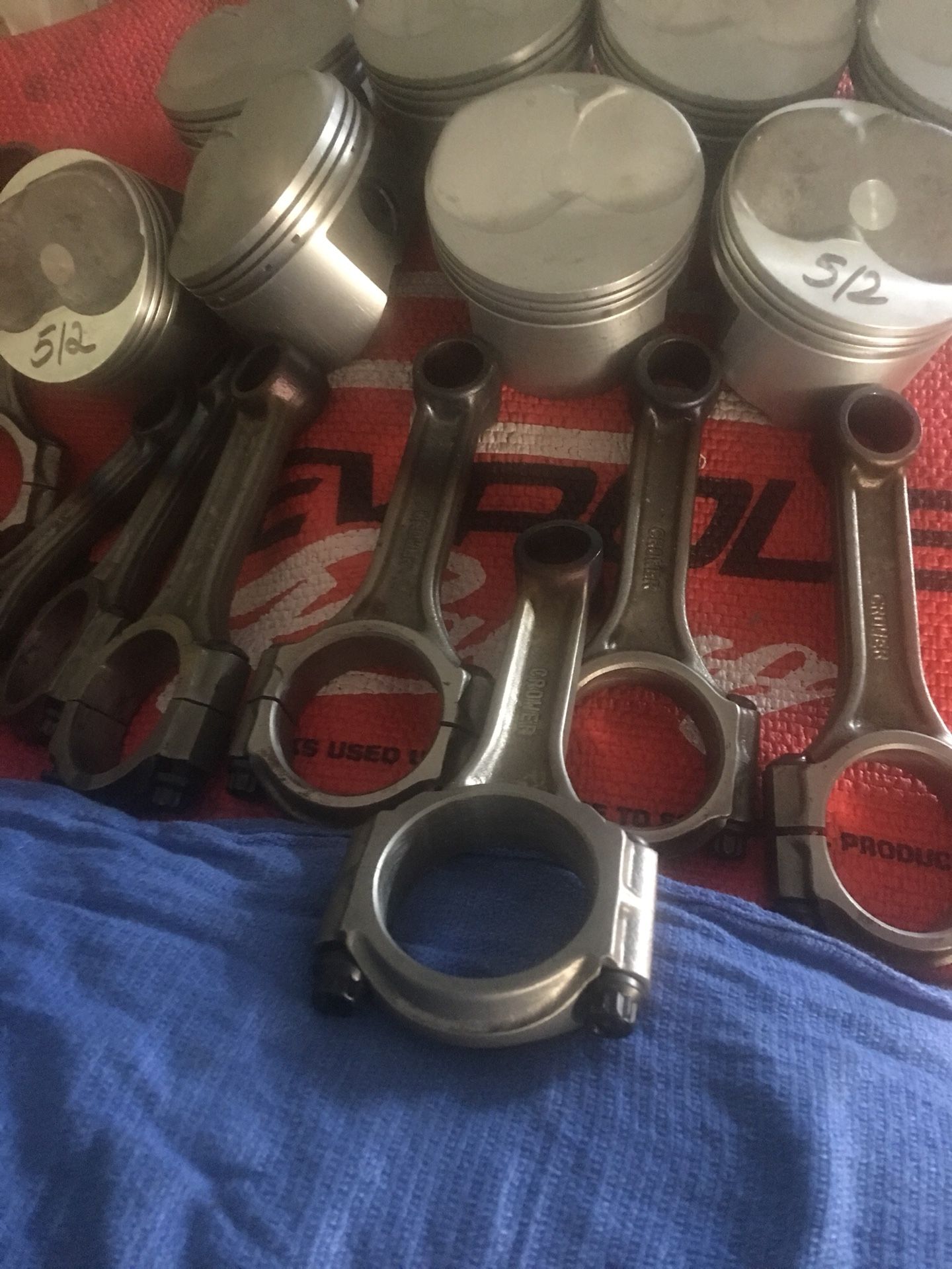 Manley Pistons used In Good Condition 12-5-TO-1-COMPRESSIONS 30-OVER AND CROWER Rods recondition With Brand New ARP Rod BOLTS FOR SB Chevy $150.00