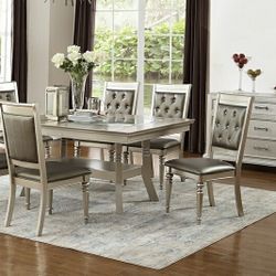Brand New Silver & Grey 7pc Formal Dining Table Set