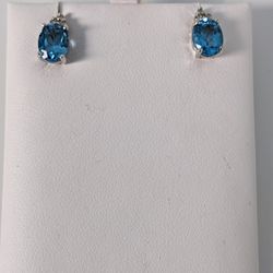 Blue Topaz And Diamond 14k White Gold Earrings