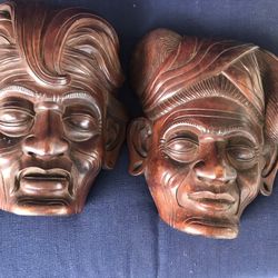 2 Vintage Hand Carved Rosewood Tribal Masks 