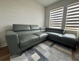 Gray L-Shaped Bonded Leather Sectional Sofa – Good Condition