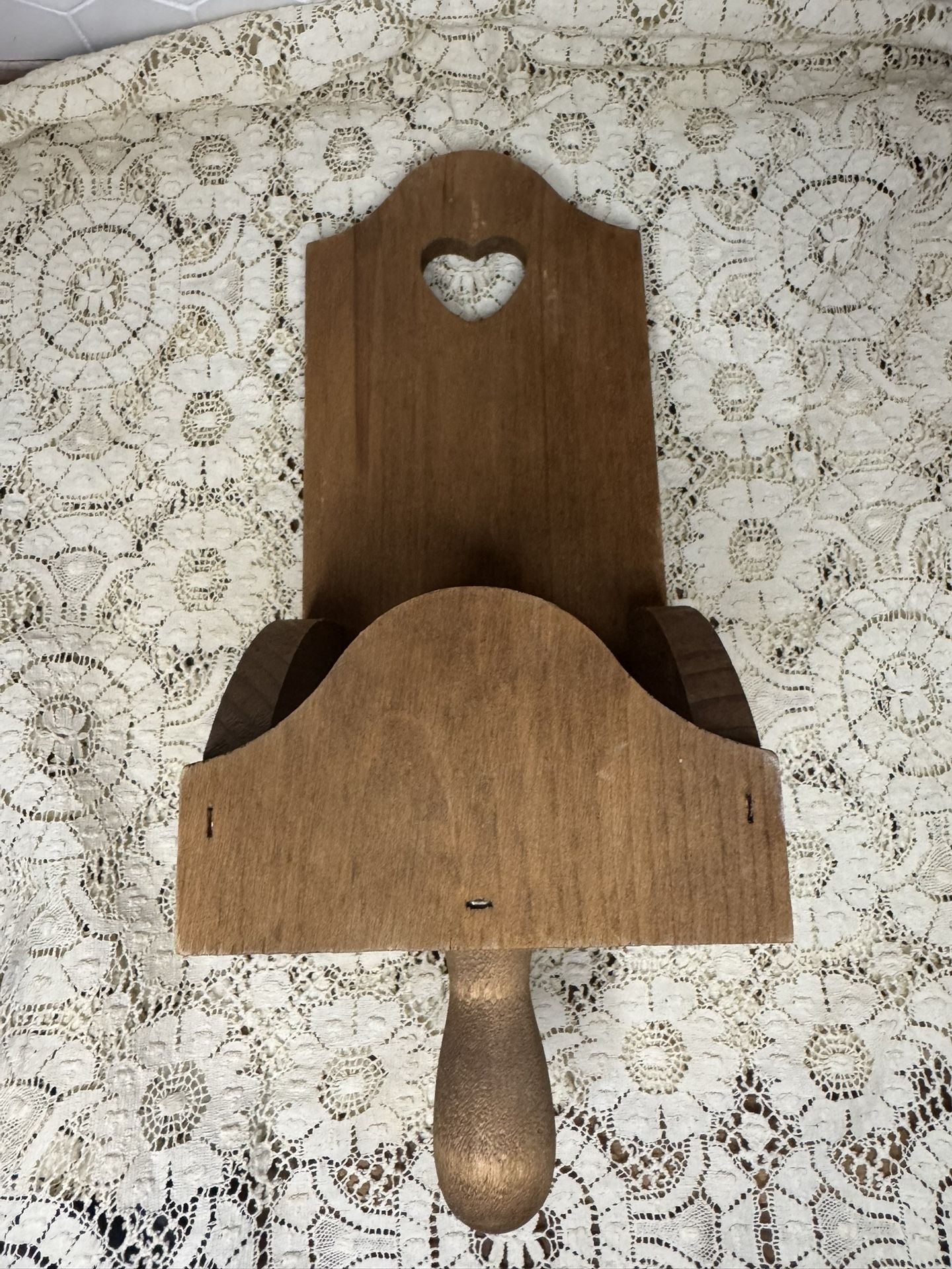 Vintage Wood Candle Wall Sconce with Heart Cut-out, Candle Scoop Box w/ Handle