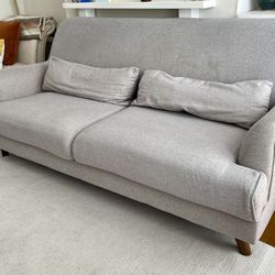 Firm, Light Grey Mid-Century Modern Couch 
