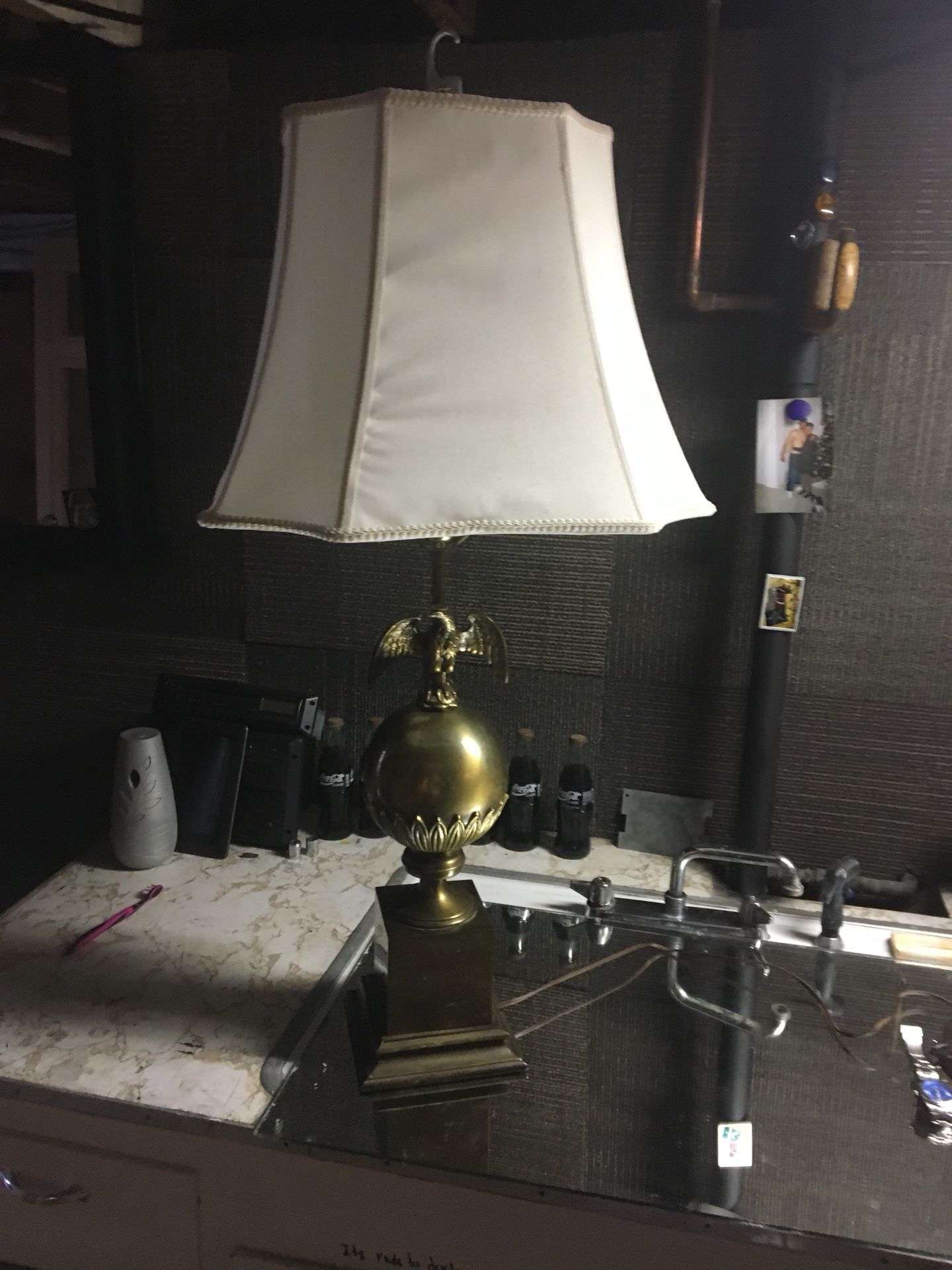 Brass eagle Lamp and shade vintage