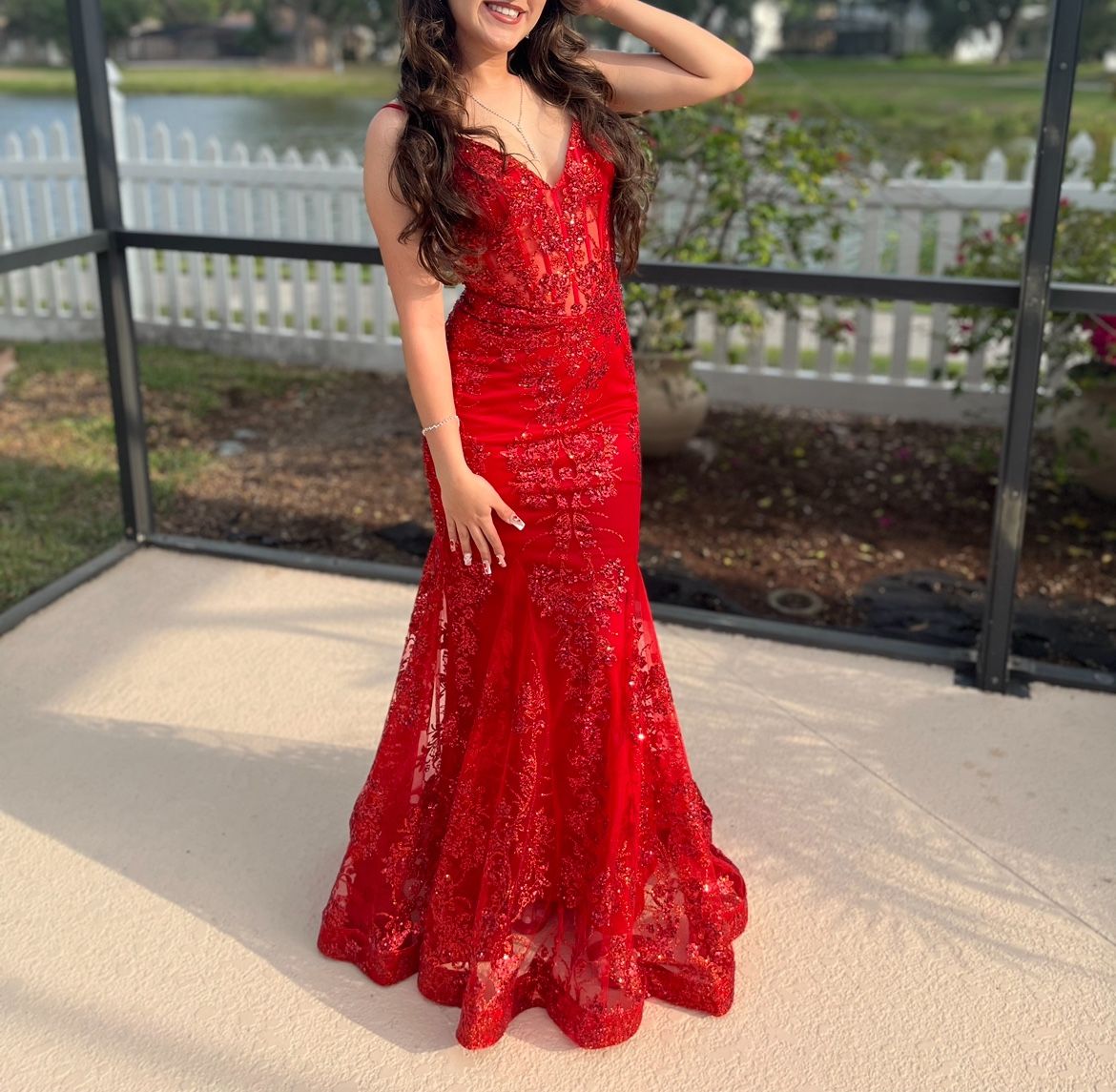 Red and Sequin Mermaid Prom Dress