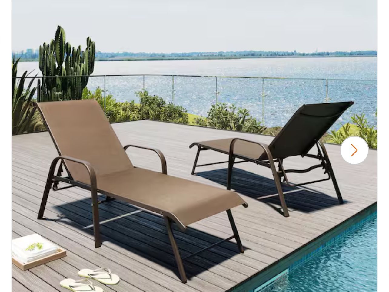 ellebant Brown 4 Piece Aluminum Adjustable Outdoor Patio Chaise Lounge in Brown with Armrest