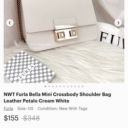 FURLA BELLA MINI CROSSBODY Shoulder Bag Leather Petals Cream White Color