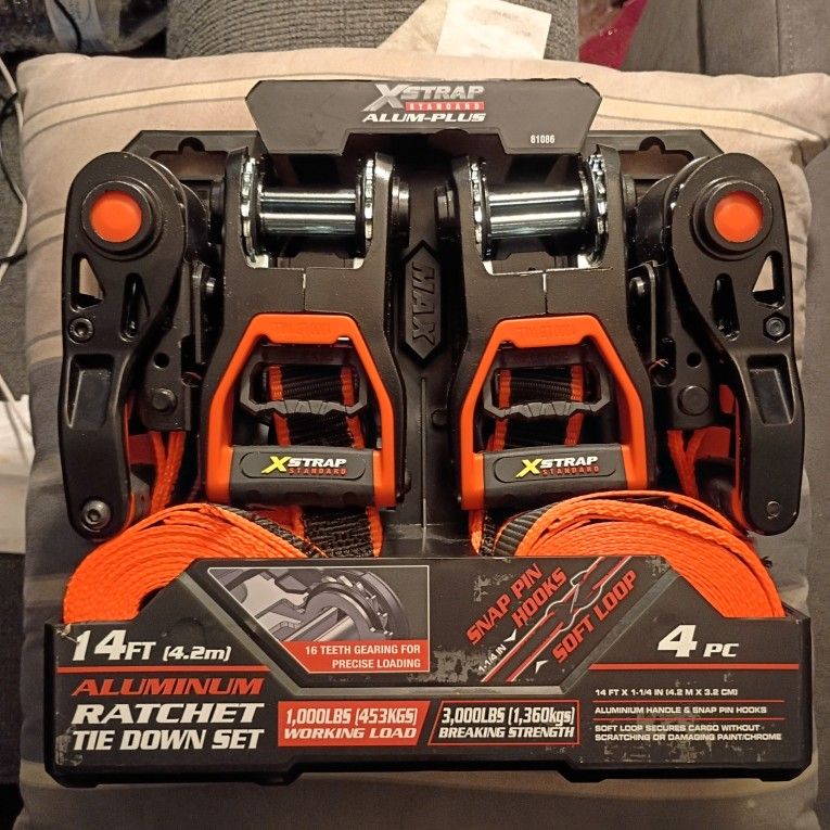 4-pack XSTRAP Aluminum Ratchet Tie Down Set