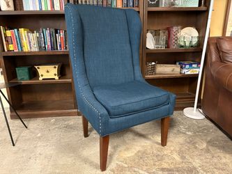 Navy Blue Fabric Wingback Chair w/ Nailhead Trim