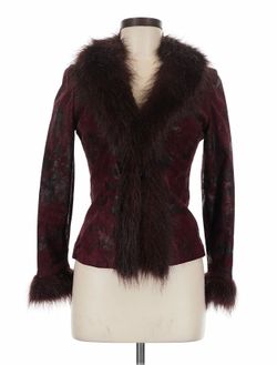 Burgundy Faux Fur Trim Jacket
