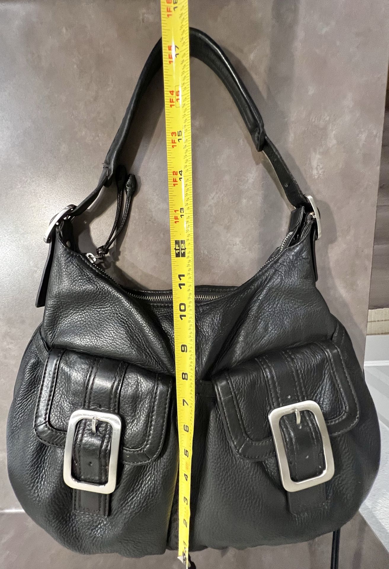 ?COLE HAAN Y2K Leather Large Black Hobo Shoulder Bag Silver 