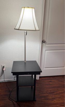 Black Side Table/ Nightstand with Lamp, Dual USB Ports and AC Outlets