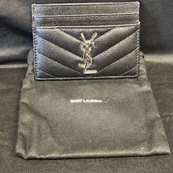 SAINT LAURENT YSL Leather Cassandre Matelasse Card Case Holder (Black/Silver)