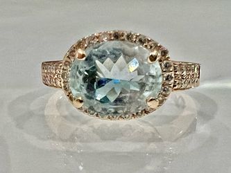 Le Vian 14KT Rose Gold Halo Diamond & Oval Cut Sea Blue Aquamarine Ring
