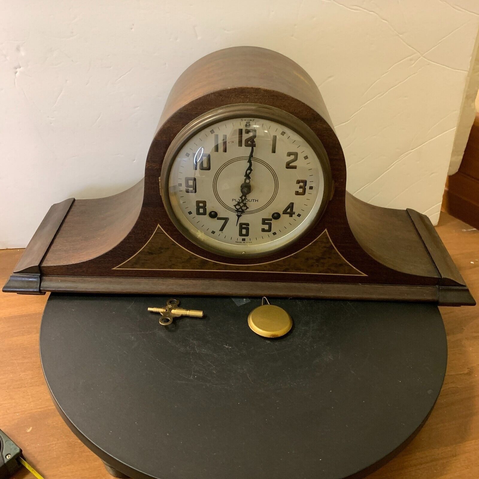 Vintage Plymouth Tambour Mantle Clock - 8 Day Clock - As Is!