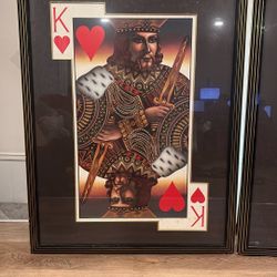 Large Framed Playing Card Art Set - King & Queen Of Hearts