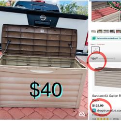 $40 Suncast 63 Gal Deck Storage Box & Wheels Pool Balcony Lawn Yard Garden Spa