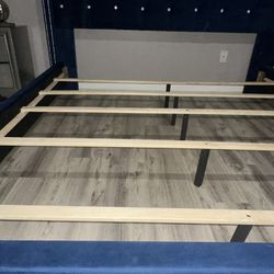 Blue King Size Bed frame/ Box Springs & Mattress 