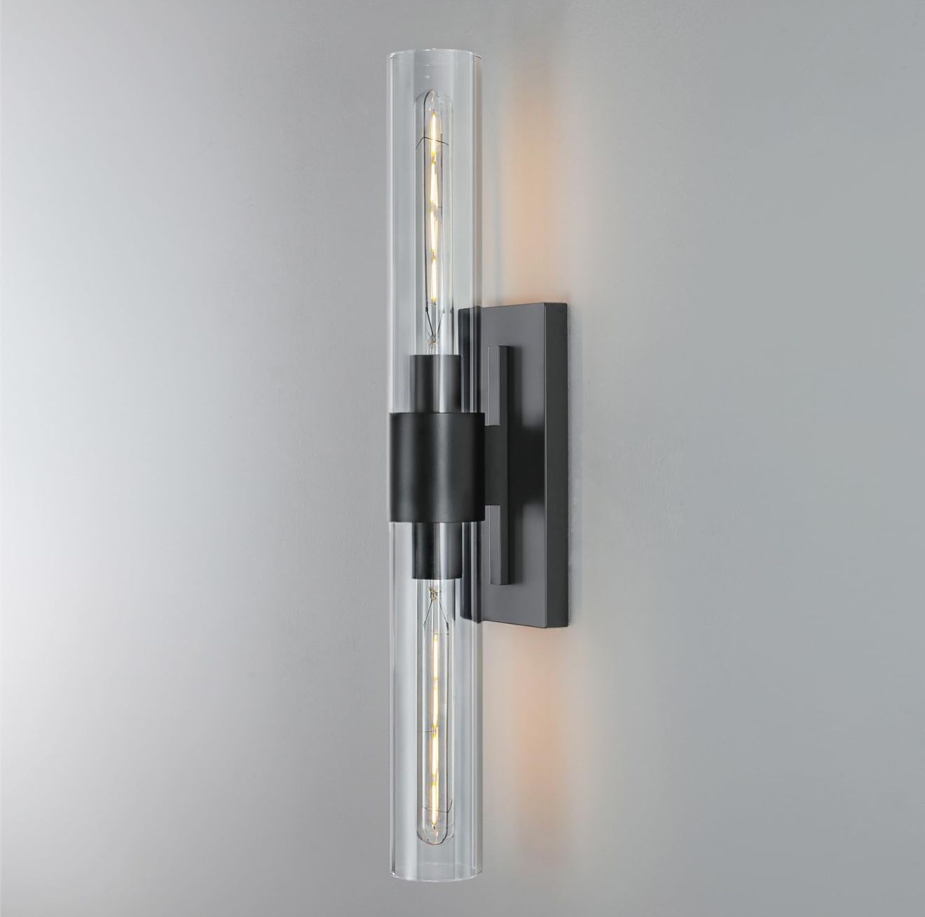 2-Light Matte Black Bathroom Light Fixture with Glass Shades