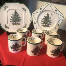 SPODE Made In England  Christmas Tree 6 cups 2pleats new