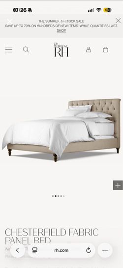 RESTORATION HARDWARE KING SIZE Beige Tufted Upholstered Bed Frame