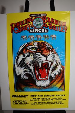 Original 1990 Ringling Bros Circus Promo Poster – Tiger Orlando/Daytona (24.5x39)