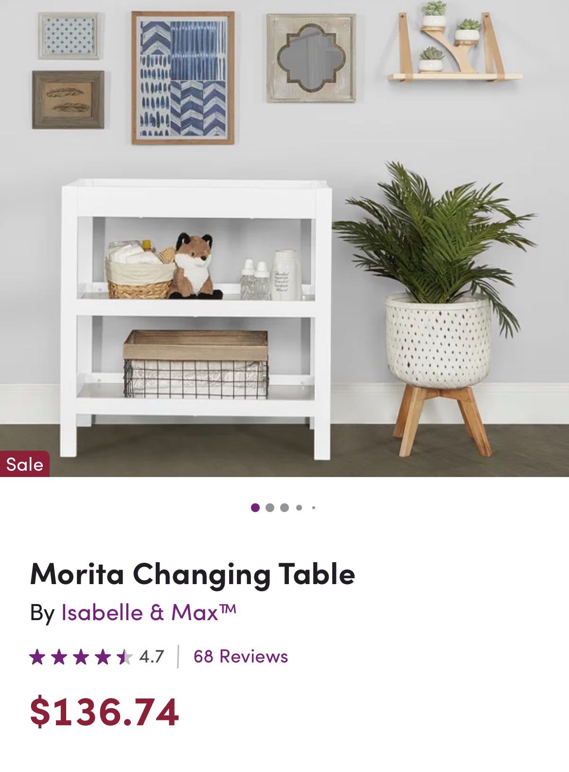 Isabella And max Morita Small Baby Changing Table Dresser With shelves