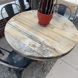 Solid Wood Table And Six Metal Chairs