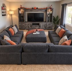Large U-Shaped Sectional Sofa with Ottoman