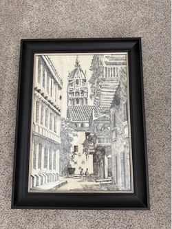 Matching Pair of Signed Cartagena Architectural Art – Framed