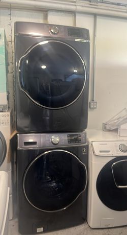 Samsung Front Load Washer & Dryer Set — Black Stainless, Steam, Stackable