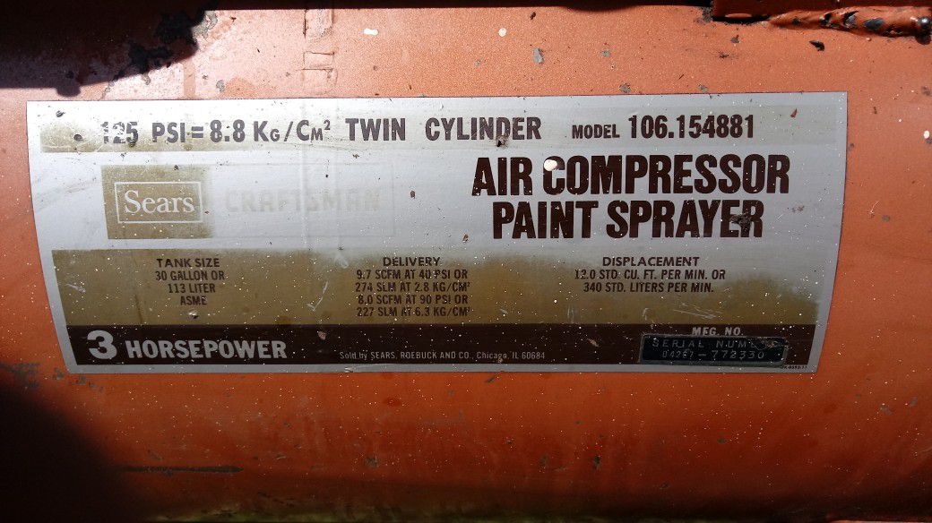 Sear Craftsman Air Compressor Paint Sprayer, Model 918.15688
