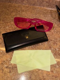 SHEIN Pink Rectangular Sunglasses Pink Tinted Lenses with Case & Cloth