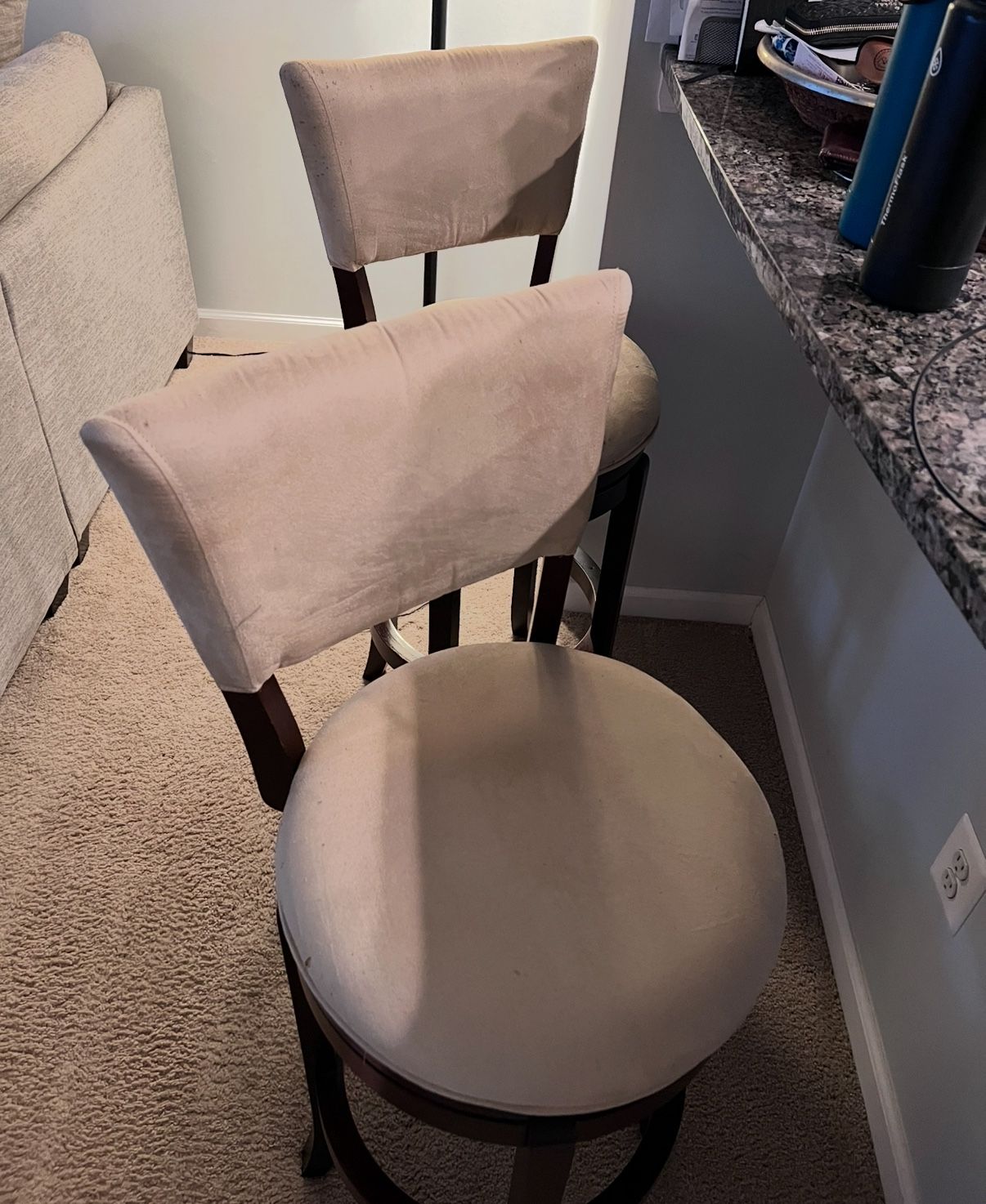 Pair of Bar Stools (Swivel Stools) - Brown/Beige