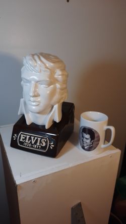 elvis presley whiskey decanter and ceramic coffee mug
