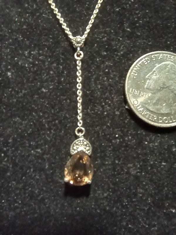 16" .925 Silver CHAIN & Smoky Topaz Necklace $39